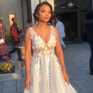 Sky Blue Floral Prom Dress